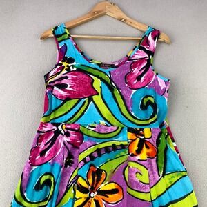 Jams World Floral Maxi Dress Womens XS Blue Pink Tropical Hawaiian Sleeveless